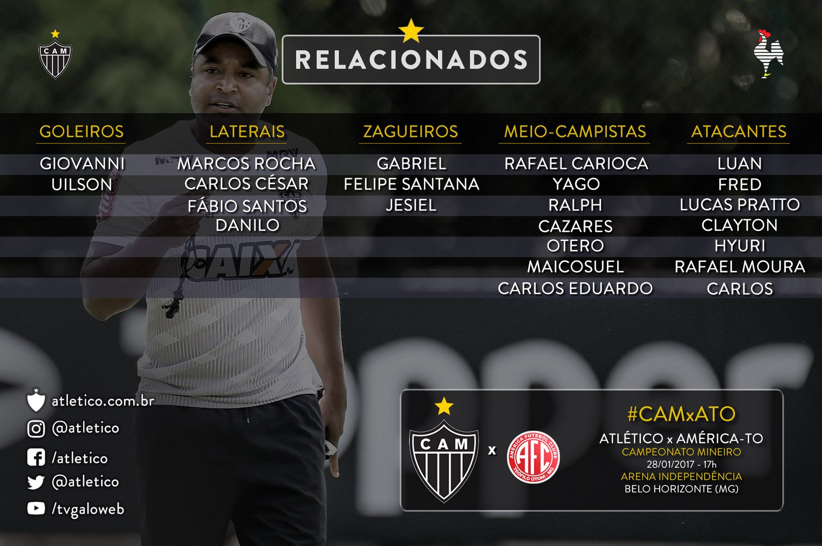 C3L kMgWcAIaD3c.jpg large - Roger relaciona 23 jogadores para a estreia do Galo no Campeonato Mineiro